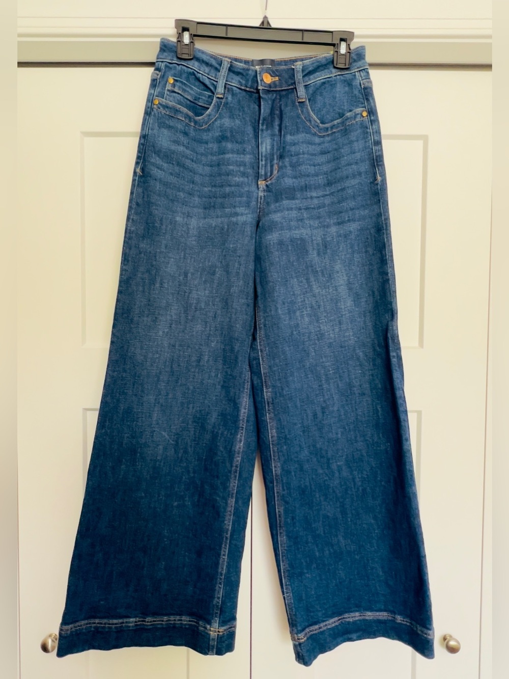 Maeve Wide Leg Flare Jeans in Dark Blue Denim